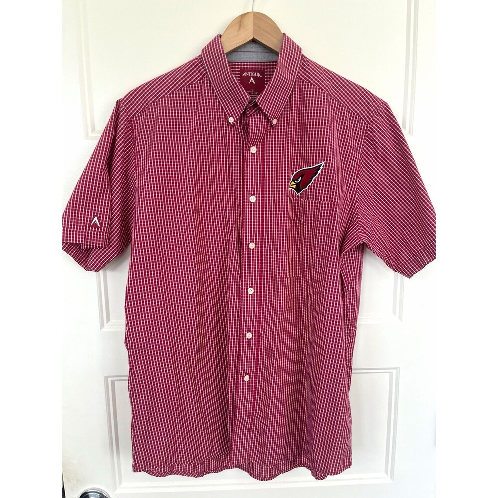 Antigua Arizona Cardinals Shirt Mens Large L Red White Gingham Check Button Down